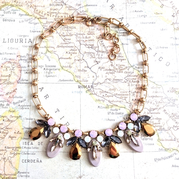 J. Crew Gold Link Multi Colour Rhinestone Statement Necklace